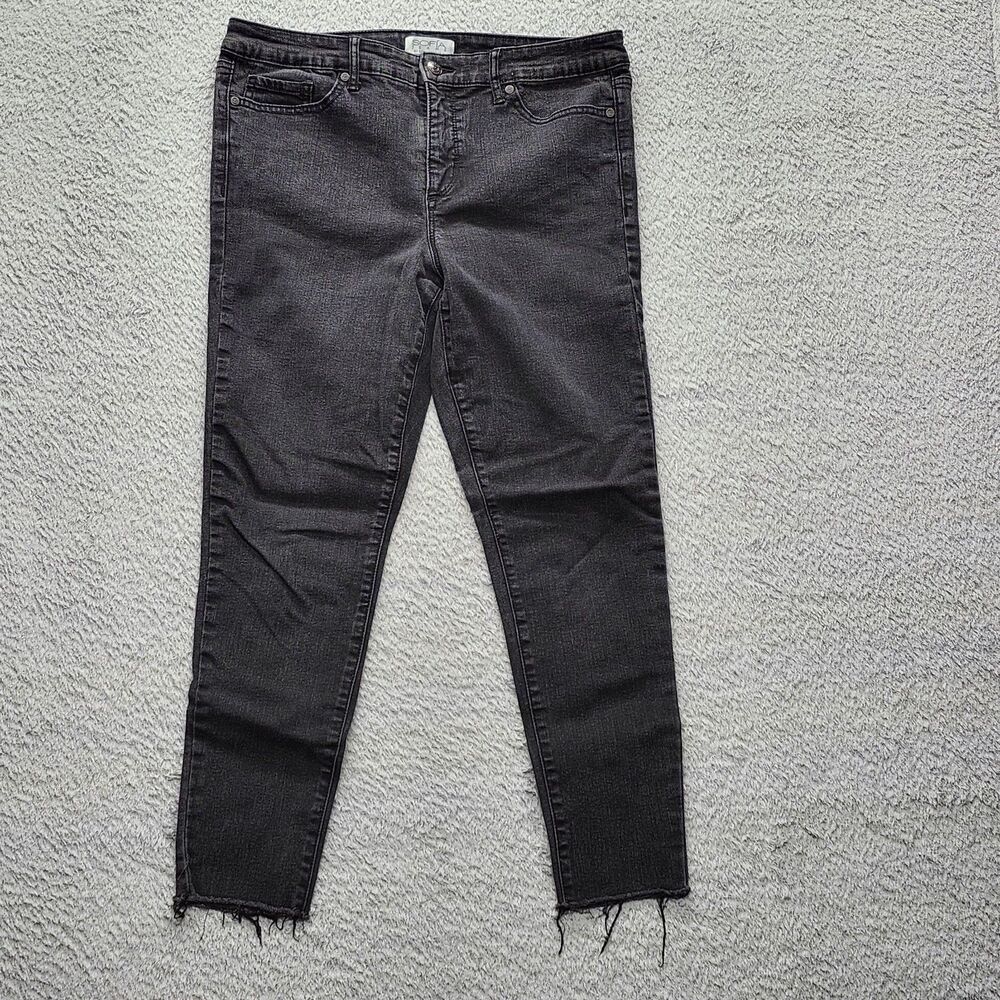 Sofia Vergara Sofia Jeans Women's Size 12 Black Skinny Ankle Raw Hem Denim